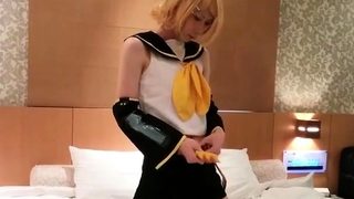 Cosplaying Asian Crossdresser Masturbates