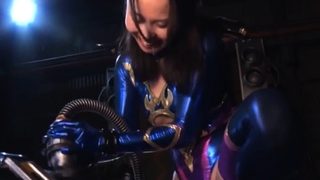 Fetish babes in latex and stockings share a cock